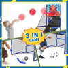 Toddler Basketball Hoop Set, 3-In-1 Arcade Basketball Game Indoor W/ Soccer Goal, Portable Indoor Outdoor Sports Play Toy, Gift for Ages 3-12 Boys Girls Air Pump and 6 Balls Included, 2 Hockey Sticks