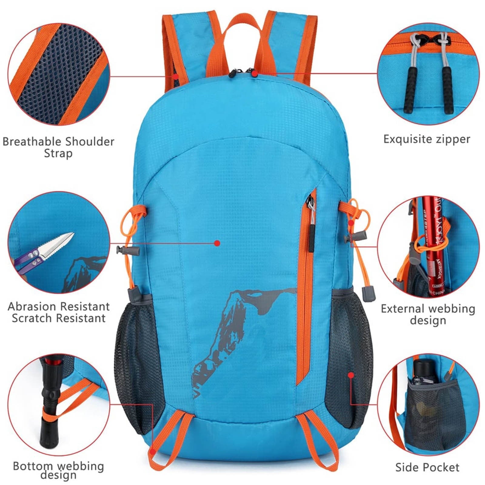 Taotanxi Hiking Backpack,20L sports lightweight folding waterproof ultra-light backpack suitable for outdoor camping picnic (Orange)