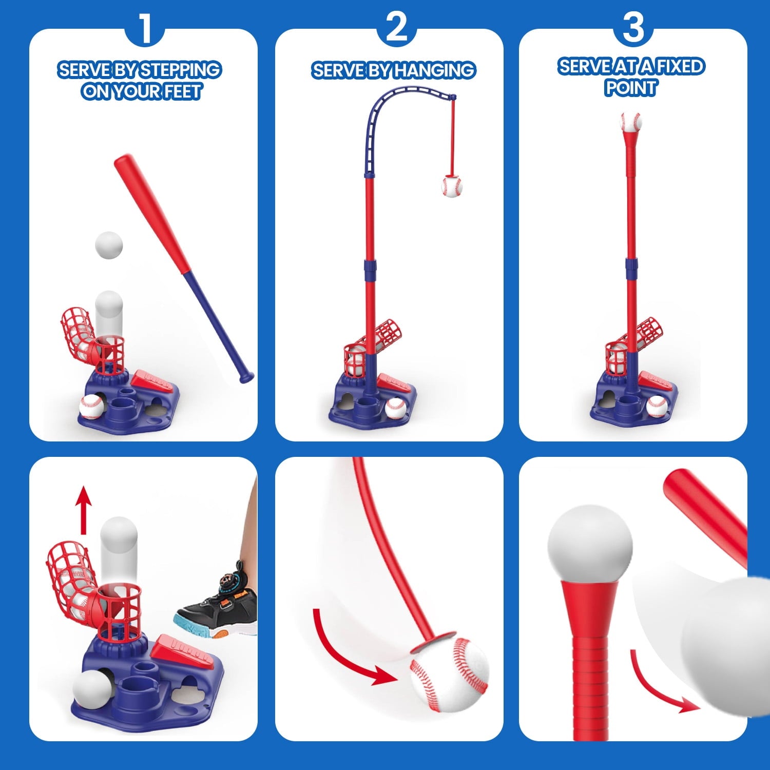 JoyStone 3-in-1 T Ball Set for Kids, 2.5-3.9ft Height Adjustable Tee Ball Stand, Hanging Tee, Pitching Machine, Tball Bat with 6 Balls, Indoor/Outdoor Sport Gifts for Boys & Girls