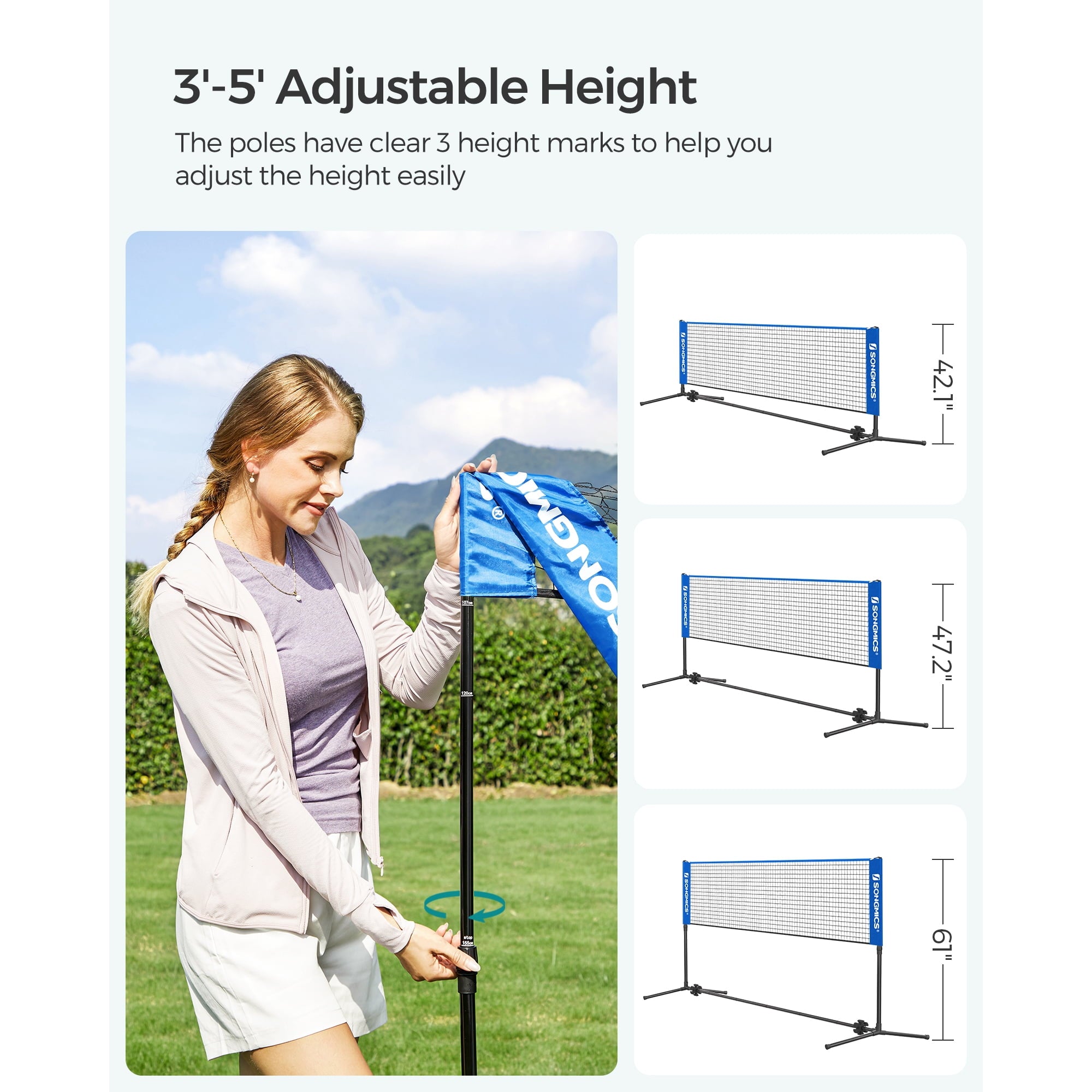 Badminton Net Set Portable Sports Set for Badminton Tennis Kids Volleyball Pickleball Easy Setup Nylon Net with Poles for Indoor Outdoor Court,13FT