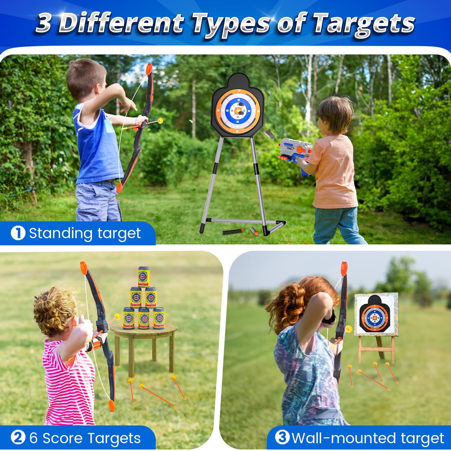 JoyStone Bow and Arrow Set for Kids- LED Light up Archery Toy Set with 1 Foam Dart Blaster, 6 Suction Cup Arrows, Archery Set with Standing Target, Indoor Outdoor Sport Gifts for Boys Girls Ages 4-8