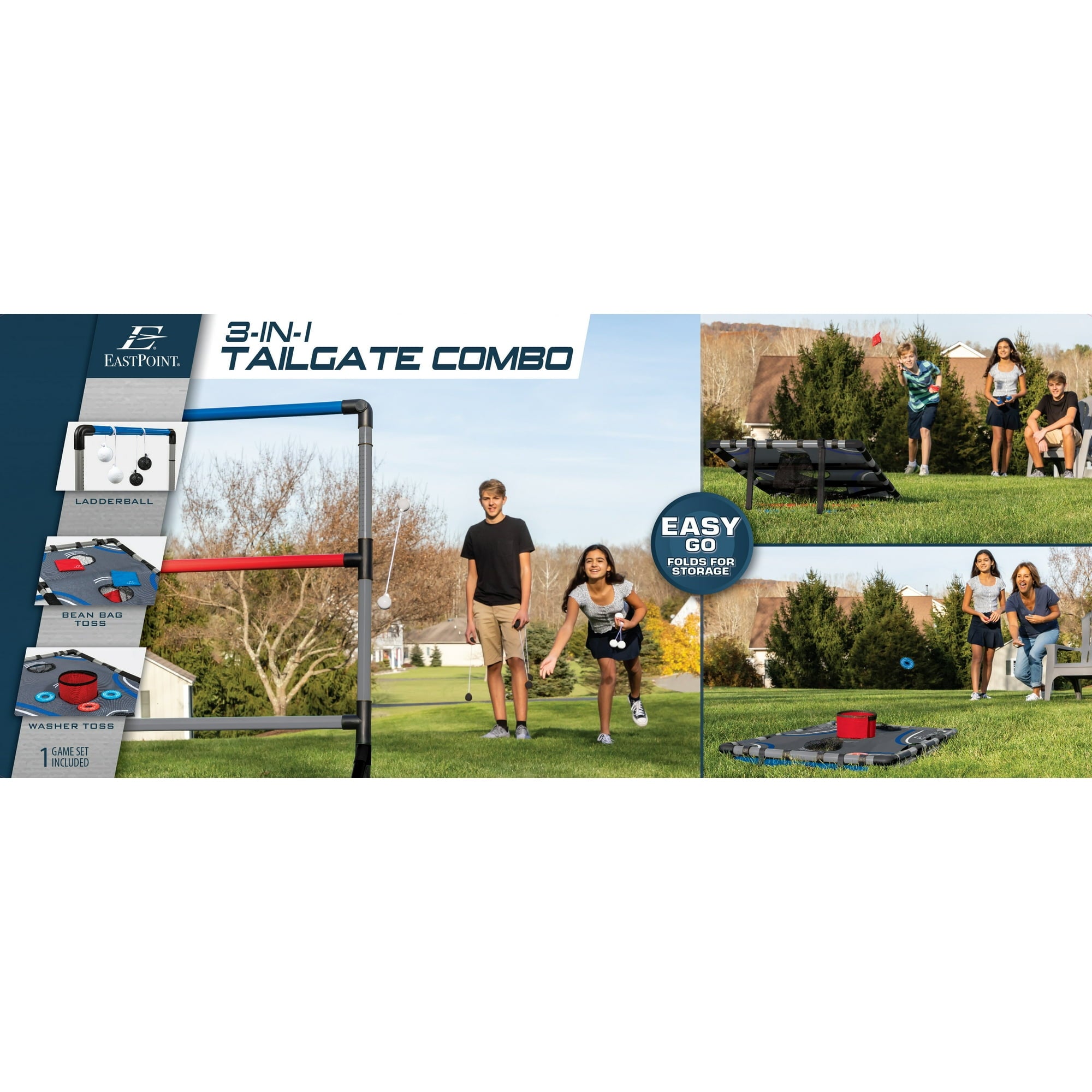 EastPoint Sports 3-in-1 Tailgate Game Set - Cornhole, Ladderball, Washer Toss