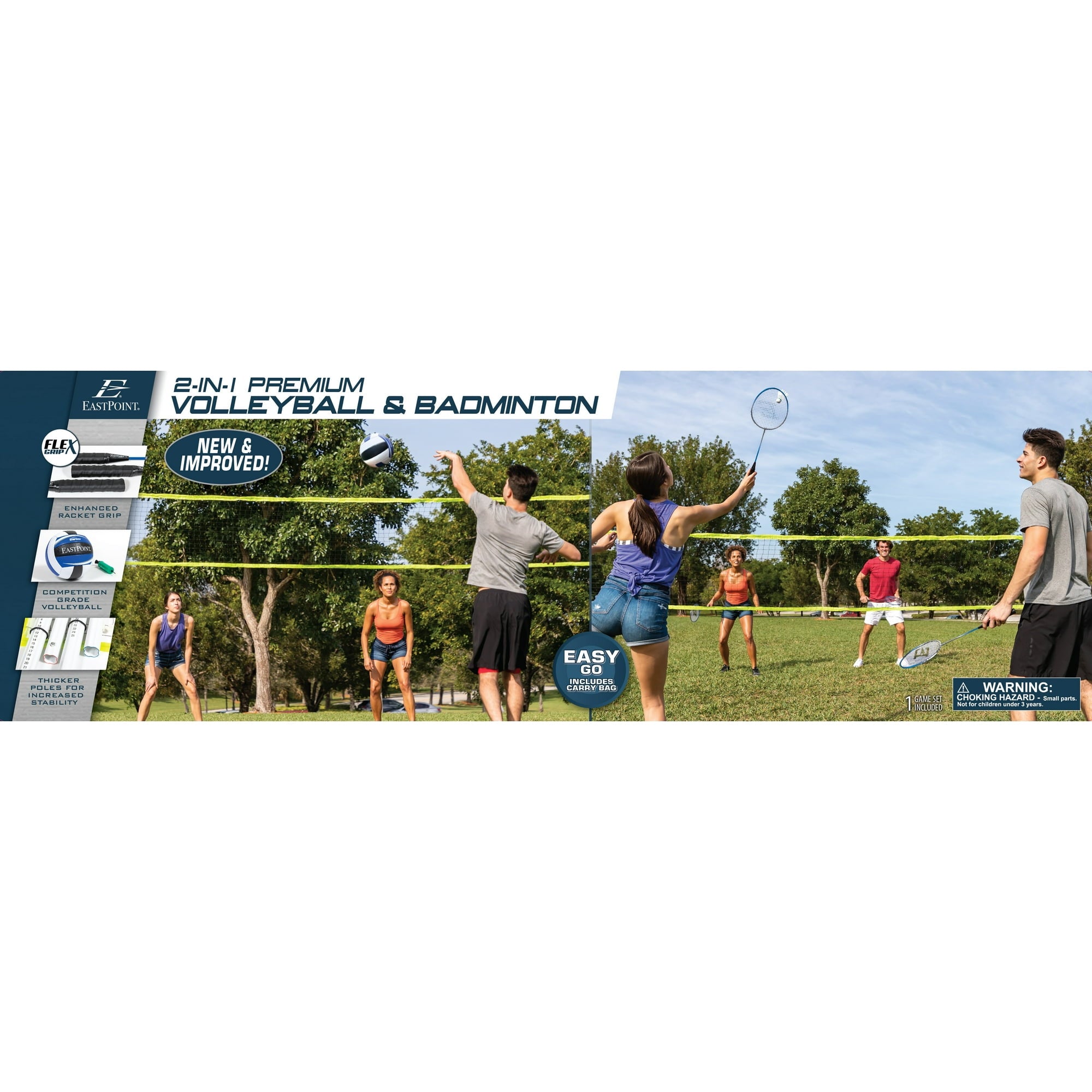 EastPoint Sports 2-in-1 Volleyball and Badminton Set, Adjustable Height Net Set with all Accessories
