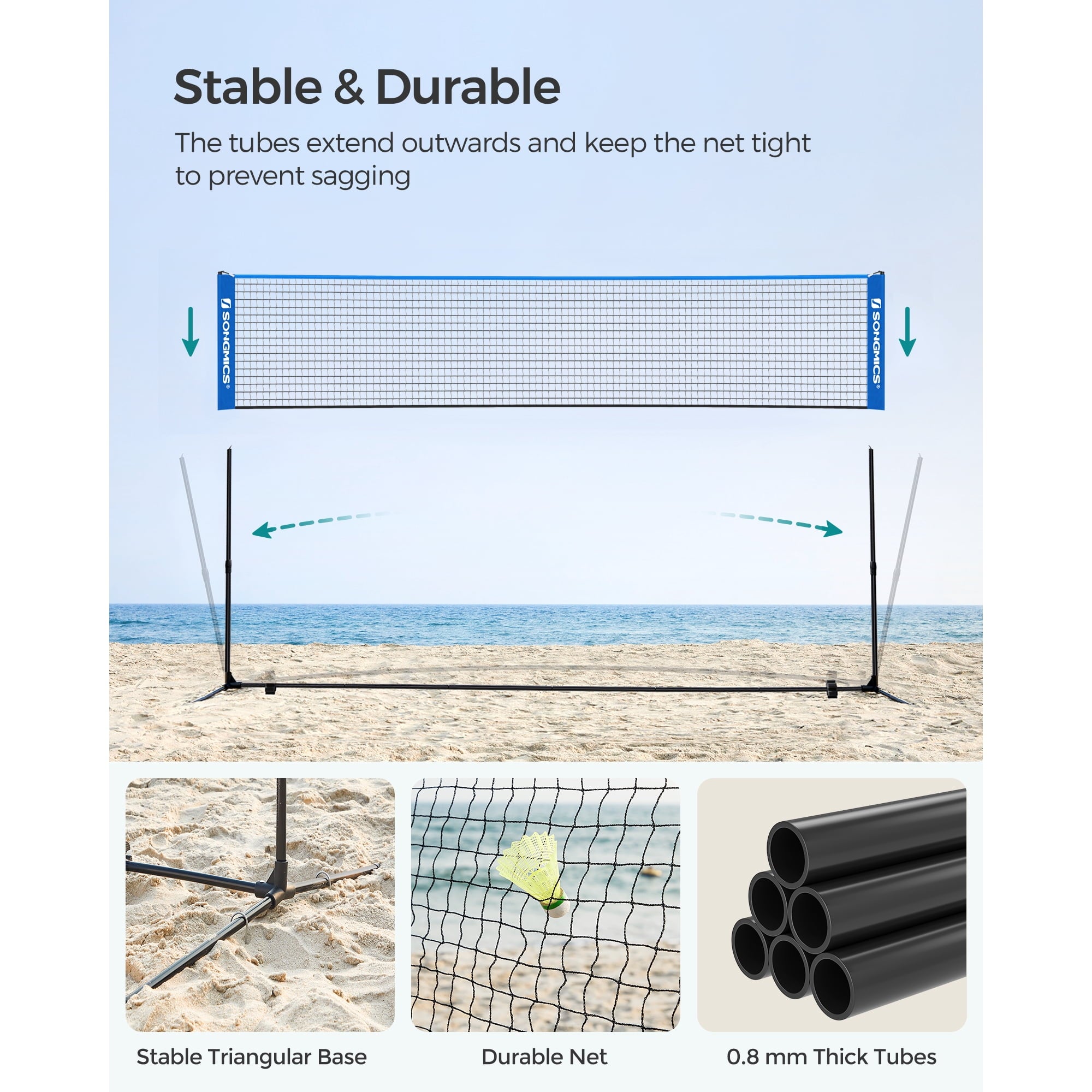 Badminton Net Set Portable Sports Set for Badminton Tennis Kids Volleyball Pickleball Easy Setup Nylon Net with Poles for Indoor Outdoor Court,13FT