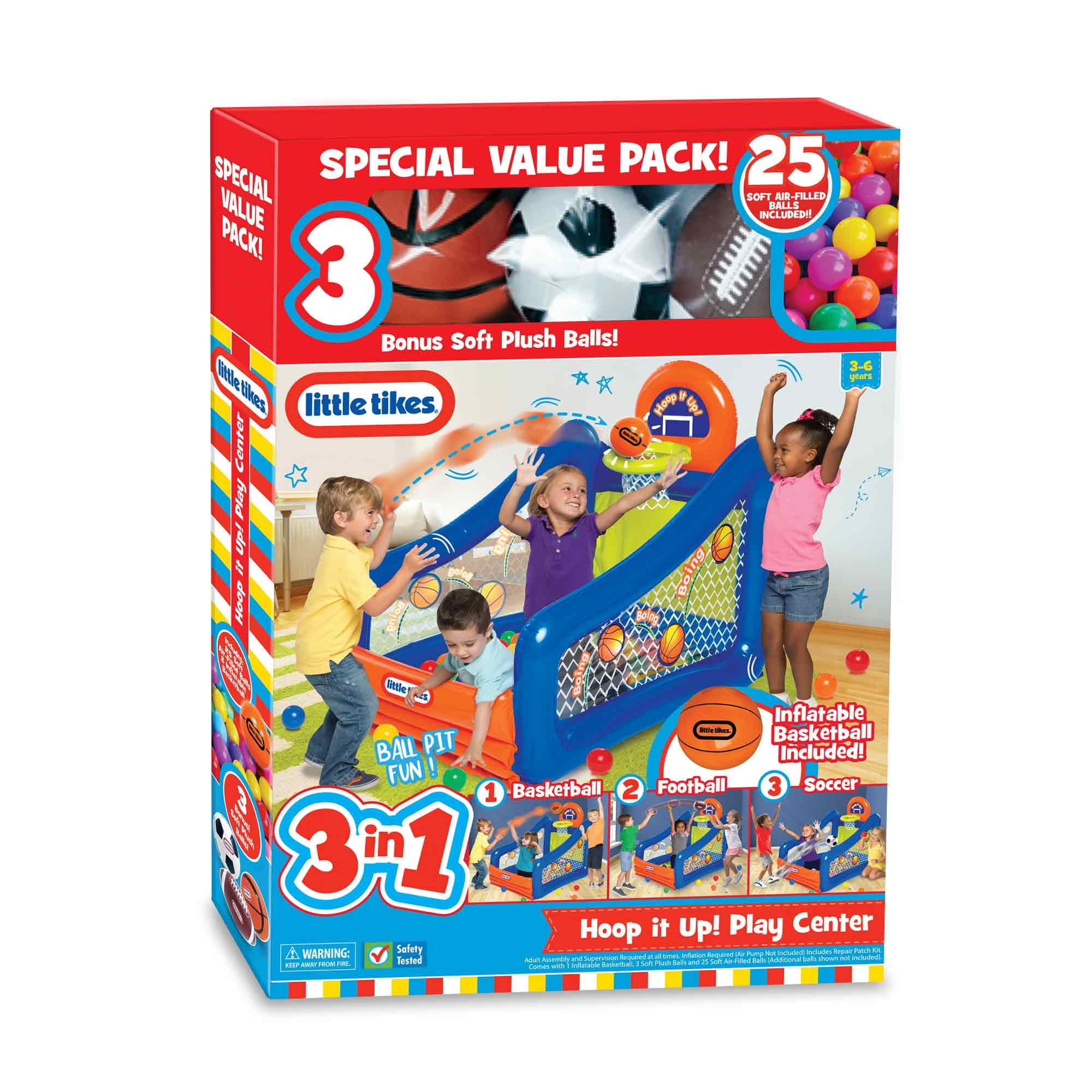 Little Tikes Hoop It Up! Play Center, 3 in 1Sports 25 Ball Value Pack, Indoor and Outdoor Play for Children 3 to 6 Years Old