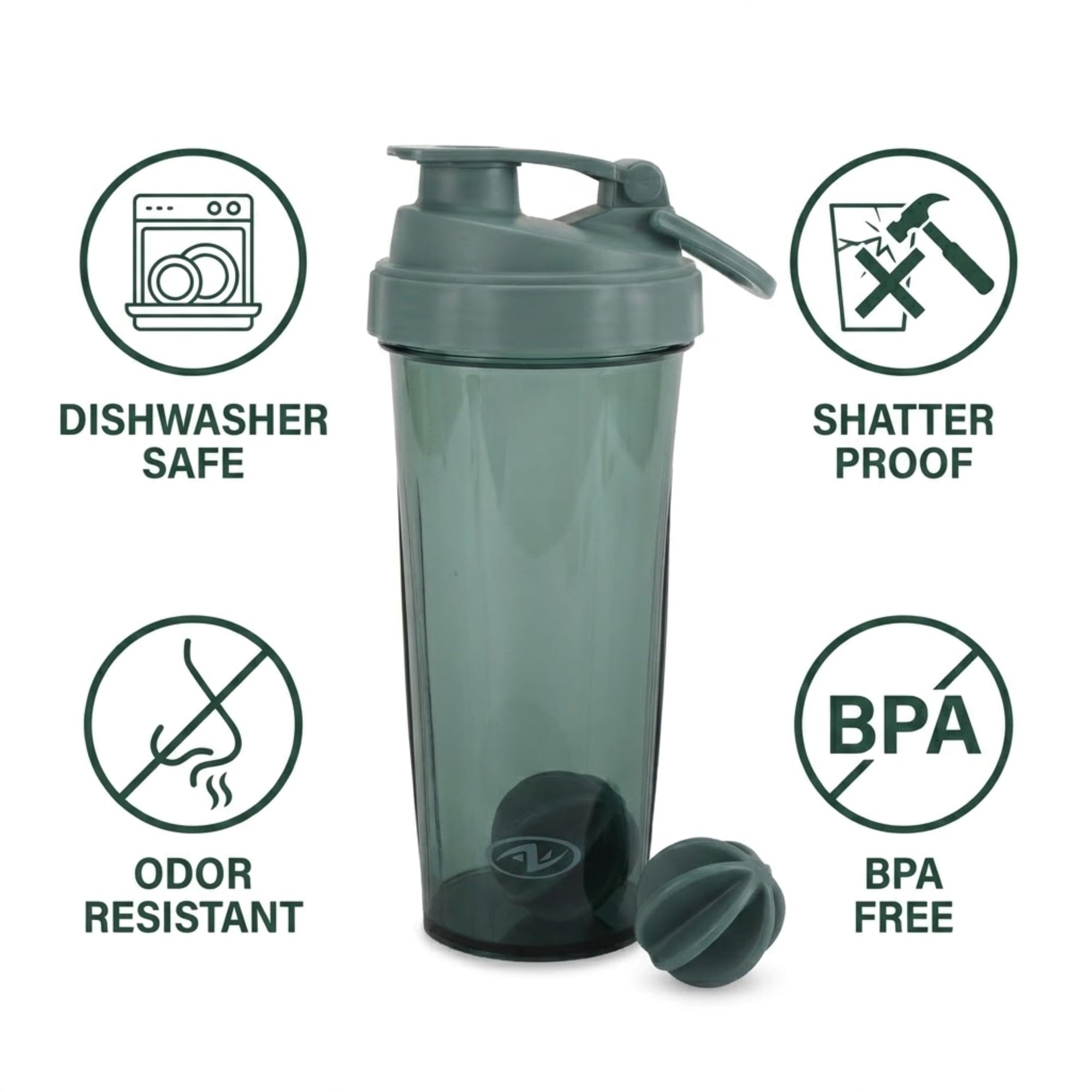 Athletic Works 24 Oz Gray Shaker Bottle for Adults and Teens